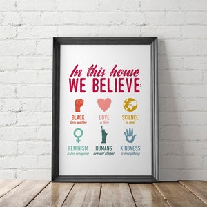 Feminist Poster, In This House We Believe Feminist Print, Housewarming Gift, Family Values Sign, Protest Sign, Political Poster image 6