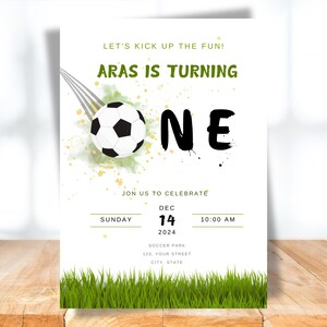 Uitnodiging Voetbal verjaardag, 1 jaar, bewerkbare Voetbal uitnodiging, sjabloon verjaardag Voetbal, Voetbal feest uitnodiging, Voetbal, one
