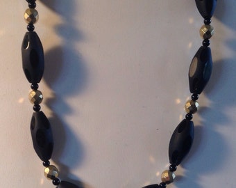 Black Tie Affair Elegant Black Agate Onyx & Gold Necklace w/CZ