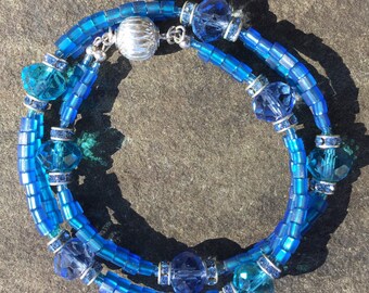 Necklace OR Bracelet Blues & Greens Crystal 15 1/4"