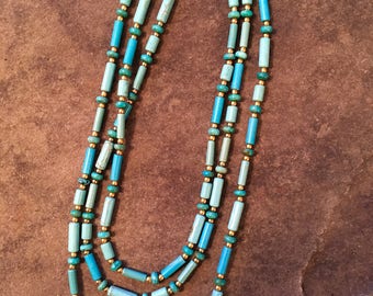 Turquoise & Gold Double or Triple Length Necklace 54.5”