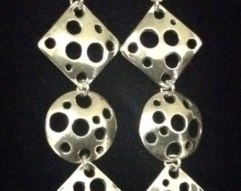 Fun & Flirty Sterling Dangle Earrings Cut-Out Squares Circles