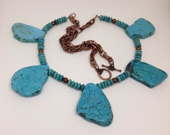 Turquoise Slice & Copper Necklace 25.25" N153