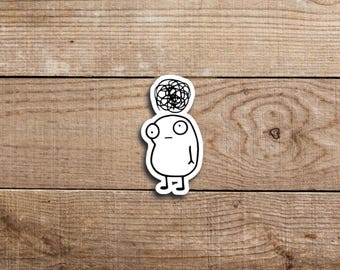 Funny Mental Health Sticker - Overthinking Scribble Brain Vinyl Decal - Glossy, Water Resistant, Anxiety Meme for Laptop or Water Bottle
