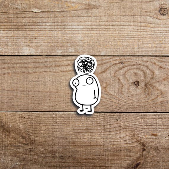 Funny Mental Health Sticker - Overthinking Scribble Brain Vinyl Decal - Glossy, Water Resistant, Anxiety Meme for Laptop or Water Bottle
