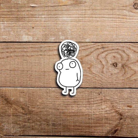 Funny Mental Health Sticker - Overthinking Scribble Brain Vinyl Decal - Glossy, Water Resistant, Anxiety Meme for Laptop or Water Bottle