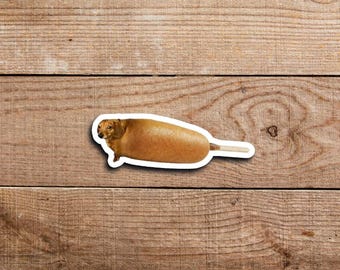 Funny Dog Sticker, Corn Dog Dachshund Vinyl Decal, Hilarious Wiener Dog Sticker, Cute Dog Lover Gift, Laptop Water Bottle Glossy Sticker