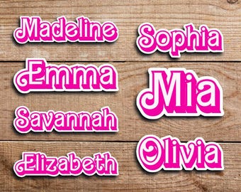 Custom Name Stickers,Water Resistant,Personalized Pink Script Decal,Cute Vinyl Name Label for Laptop,Water Bottle, Girly, 90s Retro Vintage