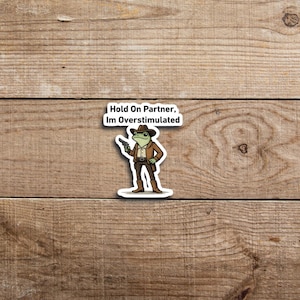 Hold On Im Overstimulated Sticker Cowboy Frog Sticker Unhinged Sticker Weirdcore Gen Z Sticker Weird Stuff Funny Meme Stickers