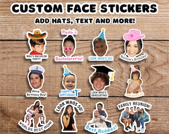 Custom Face Stickers | Personalized Stickers for Birthdays, Weddings, Bachelorette, Graduation, Family & Party Favors | Custom Party Favors