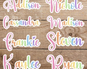 Personalized Name Stickers, Custom Text, Back to School Labels, Colorful Rainbow Name Sticker,  Cute Name Label for Laptop, Water Bottle