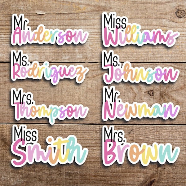 Personalized Teacher Name Sticker, Custom Teacher Label, Rainbow Name, Back to School Labels, Classroom Decor, Teacher Gift, Mrs Sticker