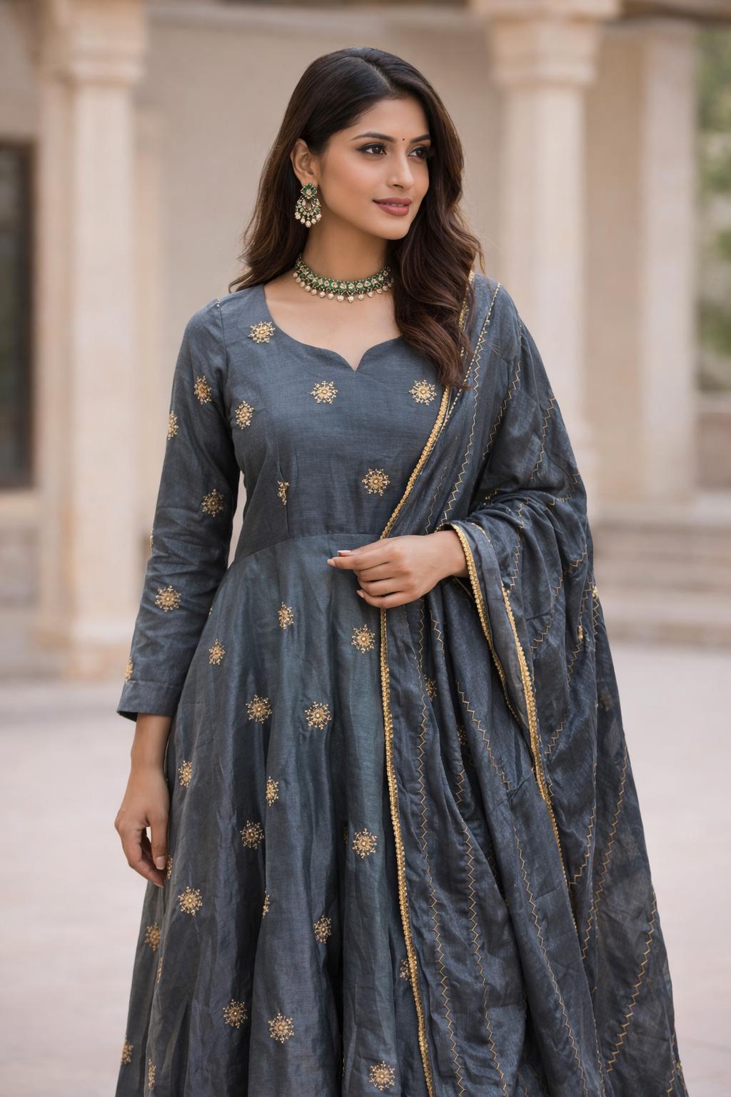 Gray Anarkali - Etsy