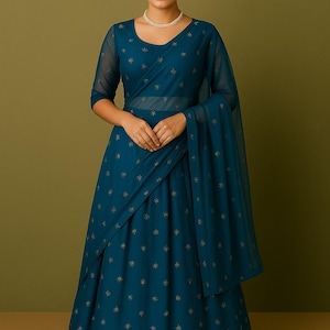 Royal Blue Sequin Embroidered Lehenga Choli: Indian Wedding Party Wear