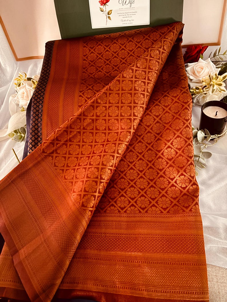 Rust Copper & Navy Soft Silk Saree With Designer Blouse | Indian ...