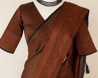 Brownish Banarasi Silk Saree, Copper Zari Weaving, Wedding Indian Sari