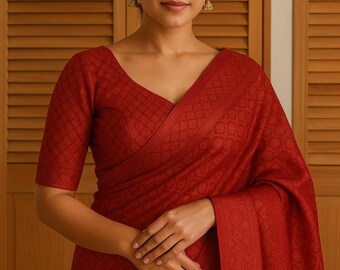 Red Banarsi Zari Soft Silk Saree with Stitched Blouse, Ships from USA