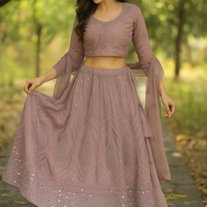 Dusty Purple Sequin Embroidered Lehenga Choli Set: Indian Wedding Wear