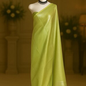 Soft Silk Light Green Saree With Silver Border & Matching Stitched