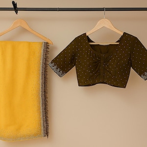 Yellow Sequin Party Saree with Stitched Blouse: Jimmy Choo Style, Ships from USA