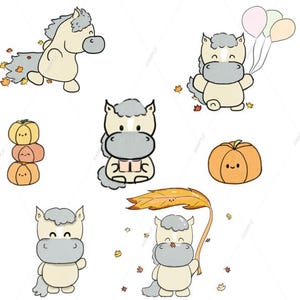 Lot kawaii cheval en automne PNG