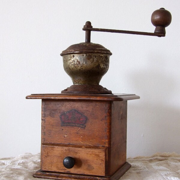 Vintage German coffee mill grinder wooden country decor B.C. Geschmiedeles Mahlwerk RESERVED LISTING for Robinegg17, intial payment