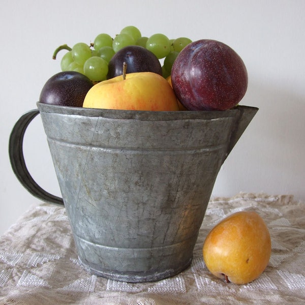 Vintage zinc pitcher pail rustic country stout and adorable