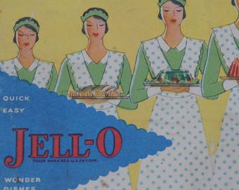 Vintage 1930 Jell-O Recipe Booklet - "Quick Easy Jell-O Wonder Dishes" - Salads, Desserts, Entrees, Relishes, Etc- Art Deco Illustrations