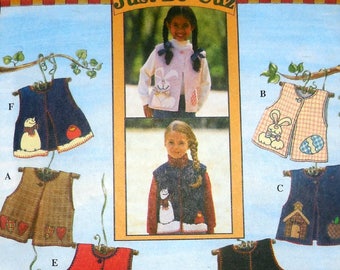 Simplicity 7366 - Kids' Holiday Vest - Easy Sew - Easter, Back to School, Halloween, Winter, Valentine's, Xmas - Applique - Sz 5-6X - UNCUT