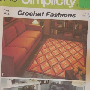 Simplicity 5713 Vintage 1970s Crochet Rugs & Pillows Home Decor, Boho, Hippie, Rustic, Cozy, Cabin, Op-Art Gift Idea, DIY Design image 1