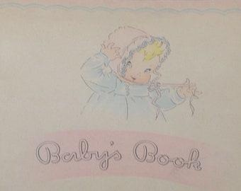 Vintage 1940s / 1950s Baby Book - Scrapbook - Memory Book - Charming Illustrations - Mid-Century Kitsch - Pastel, Baby's Room Decoration