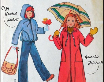 Simplicity 8630 - Girls' Raincoats & Jackets - Coats - 1970s Vintage Pattern - Windbreaker - Pockets - Cute Autumn, Fall, Back to School