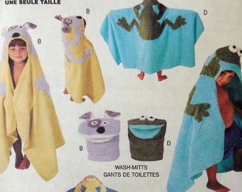 Butterick 3488 - Kids' DIY Kawaii Wrap Bath Towels & Wash Mitts - Animals - Doggie, Frog, Fox, Duckie - Super Cute, Boys, Girls - UNCUT