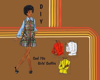 Butterick 6421 - Cute DIY Girls' 1970s Jumper Dress and Blouses - Size 8 - Size 8 (Bust 27) - UNCUT