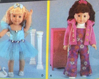 Simplicity 5670 - Easy Sew DIY Clothes for 18 Inch Dolls like American Girl - Ballerina, Pajamas, Dress, Hippie - UNCUT - Cute Gift Idea