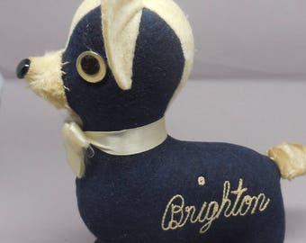 Vintage "Brighton" Souvenir Dog - Brighton College?  1950s Felt "Dream Pet" "Personality Pet" "Lil Herbie" Collegiate Style - RARE!