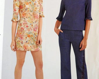 Simplicity 2593 - DIY Designer Cynthia Rowley Dress, Top, Slacks - Size 12 - 20 - UNCUT -  Boho, Hippie, Ruffles