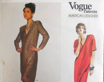 Vogue 1646 - Designer Geoffrey Beene Mock Wrap Cocktail Dress - DIY Couture - Size 10 (Bust 32.5) - Glam, Special Occasion - UNCUT