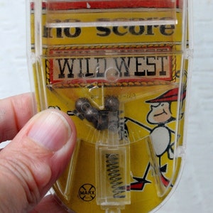 Vintage 1950s Marx Miniature Pinball Game - Wild West - Tin Lithograph / Litho - Hand Held Marble Game - Skill Game - Cute Graphics
