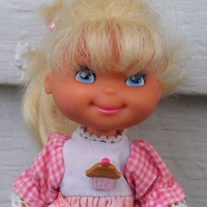 Vintage 1980s Cherry Merry Muffin Doll - Strawberry Shortcake Clone -Mattel  - Blonde Hair / Pink Dress - Cute / Kawaii - Big Eyes
