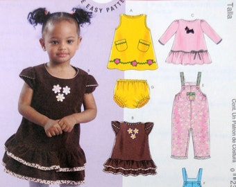 McCall's 5916 - Easy Sew Baby / Toddler Outfits - DIY - Sundress, Dress, Top, Overalls, Romper - CUTE - Baby Shower Gift - UNCUT