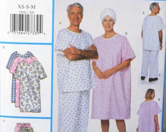 Butterick 5504 - DIY Outfits for People with Special Needs - Medical Gown, Shirt, Sleepwear, Pajamas - Head Wrap / Turban - UNCUT