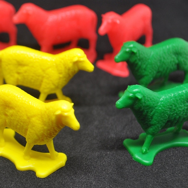 Vintage Plastic Sheep - Red, Yellow, or Green - Farm Animals, Shepherd, Flock, Miniature, Tiny, Assemblage, Crafts, Etc. - RETRO, Cute