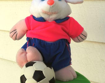 Vintage Easter Bunny Soccer Playing Rabbit Plush - Football, Futbol - Toy Connection