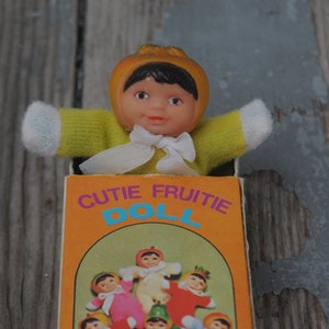 Cute Vintage Matchbox Doll - Cutie Fruitie Doll - Onion Head - Beanie Doll - Mini / Miniature / Pocket Doll - In Original Box - Kawaii