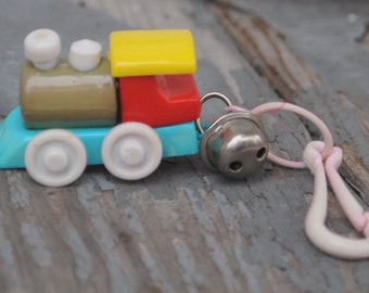 1980s Bell Charm Red Choo-Choo Train / Engine - Kitsch - Plastic Jewelry - Charm Bracelet - Necklace - Keychain - Zipper Pull - Kawaii