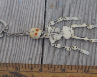 Vintage 1970s Creepy Skeleton Keychain - Distressed / Weird / Halloween / Spooky - Bones / Haunted