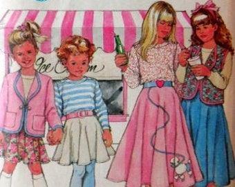 Simplicity 7401 - Cute Girls' Poodle Skirt, Top,  Vest, and Jackets - Costume Idea - Fun Retro Style - Size 3-8 - 1990s Pattern, 1950s Look