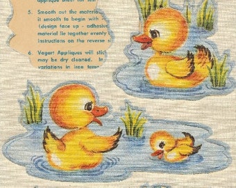 Vogart 347 - Vintage 1950s Iron-On Fabric Appliques - Ducklings / Baby Ducks - Cute / Kawaii - Adorable Retro Kitsch - 1953 - Partially Used