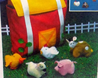 Simplicity 9018 - Adorable Carry-Along Farm Barn w/ Animals - Barnyard, Baby Mobile - DIY Gift Idea - Travel Toy, Cow, Pig, Chicken Pattern